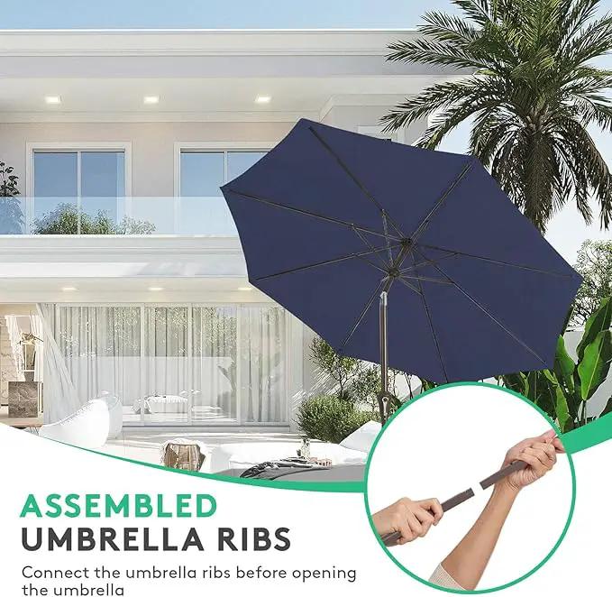 JEAREY 10FT Outdoor Patio Umbrella Outdoor Table Umbrella with Push Button Tilt and Crank, Market Umbrella 8 Sturdy Ribs UV Protection Waterproof for Pool, Garden (Navy) by GreenHaven Gardens