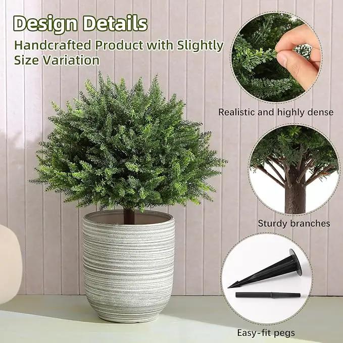 23.6Inch Artificial Cedar Topiary, 2 Pack UV Resistant Faux Evergreen Shrubs with Ground Spikes, Indoor Outdoor Potted Plants for Porch, Garden, Front Door Decor by GreenHaven Gardens