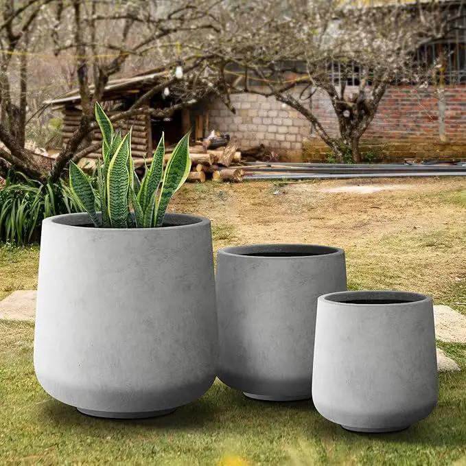 Kante 15.3"+11.6"+8.2" Dia Round Concrete Planter, Large Outdoor Indoor Planter Pots Containers with Drainage Holes and Rubber Plug for Home Garden Patio, Natural Concrete by GreenHaven Gardens