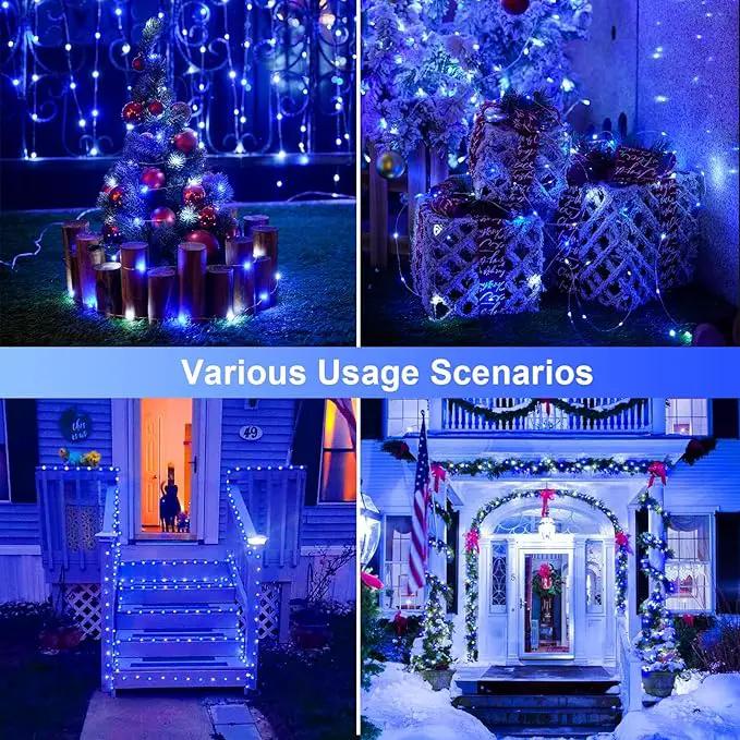JMEXSUSS 2 Pack Blue and White Solar Christmas Lights, Each 33FT 100 LED Solar String Lights Outdoor Waterproof, 8 Modes Mini Fairy Lights for Outside Yard Patio Christmas Decorations by GreenHaven Gardens
