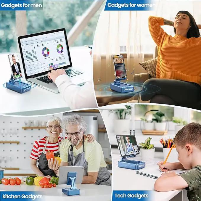 JTEMAN Phone Stand with Wireless Bluetooth Speaker, HD Surround Sound Bluetooth Speaker for Desk Perfect for Home Kitchen Gadgets Gifts,Compatible with iPhone/ipad/Samsung Galaxy(Blue) by GreenHaven Gardens
