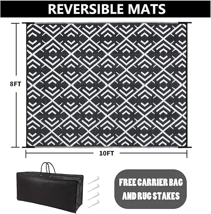RV Outdoor Rug Waterproof Mat Outdoor Rugs 9'x12' for Patios Clearance Carpet Outdoor Camping Rugs Large Plastic Straw Rug(8x10ft Geometric Black&White) by GreenHaven Gardens