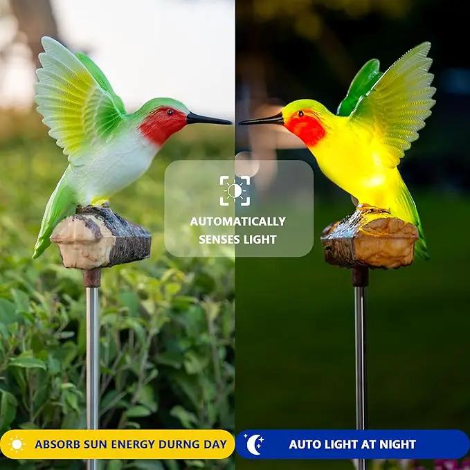 Birdsong Hummingbird Garden Decor Statues Stake Figurine Solar Lights for Outside Lawn Yard Porch Patio Flowerbed Christmas Decorations Outdoor for Moms Birthday (Green Hummingbird) by GreenHaven Gardens