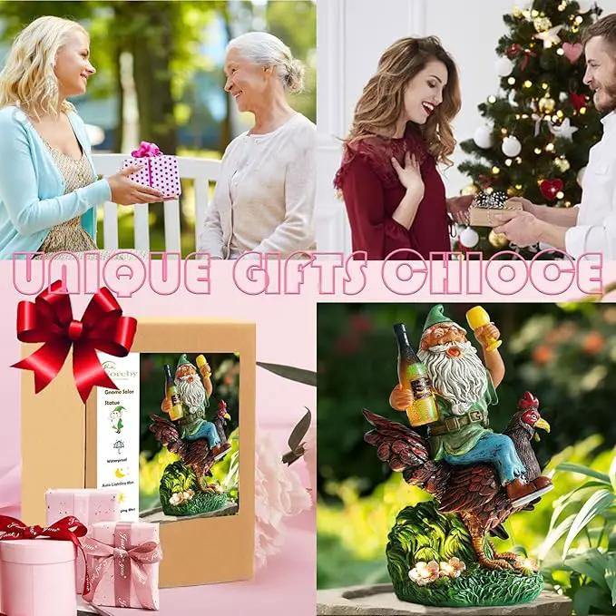Garden Gnomes Statue Outdoor Decor,Funny Gnome Riding Rooster Sculptures Art Decor, Ideal Decoration for Yard Balcony Patio Lawn Home House - Birthday Gifts by GreenHaven Gardens