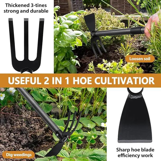 Garden Hoe Tool, 2-in-1 Heavy Duty Dual-Head Weeding Tool, 45" Adjustable Long Handle Cultivator for Weeding, Tilling, Lawn Yard Flower Bed Gardening Tool by GreenHaven Gardens
