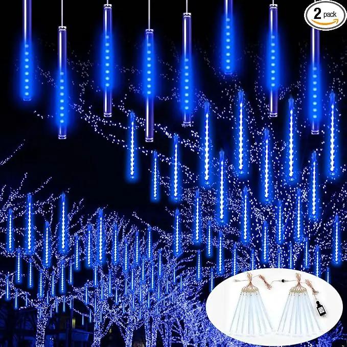 YIQU 2-Pack Extendable Christmas Lights Outdoor,16 Tubes 384 led Meteor Shower Rain Lights Led Falling Icicle Lights Perfect for Christmas Holiday Party Home Patio Outdoor Decorations(Blue) by GreenHaven Gardens