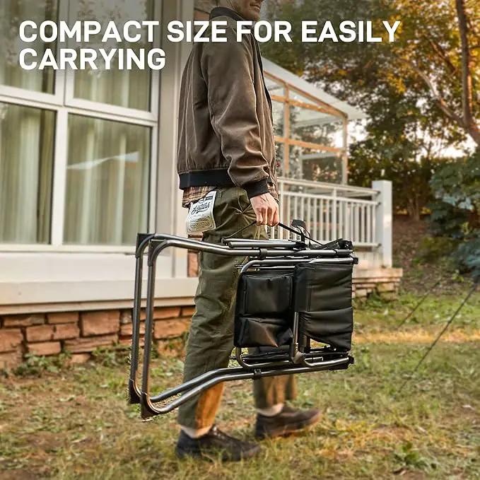 EVER ADVANCED 2 Piece Portable 30.7" Seat Height Tall Folding Camping Chair Directors Chair High with Side Table for Makeup Artist, Sports Event, Craft Show, Supports 350LBS Black Grey by GreenHaven Gardens