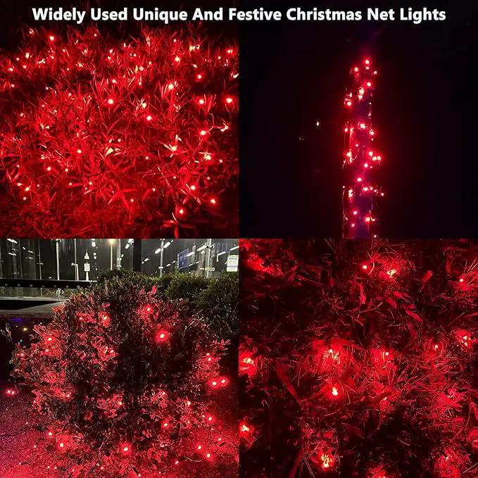 HISHINY LED Red Christmas Net Lights Outdoor,5ftx5ft 100LED Green Wire, Connectable Indoor Outdoor Bush Mesh Net Lights String for Halloween Christmas Party,Shrub,Yard,Tree（Red） by GreenHaven Gardens