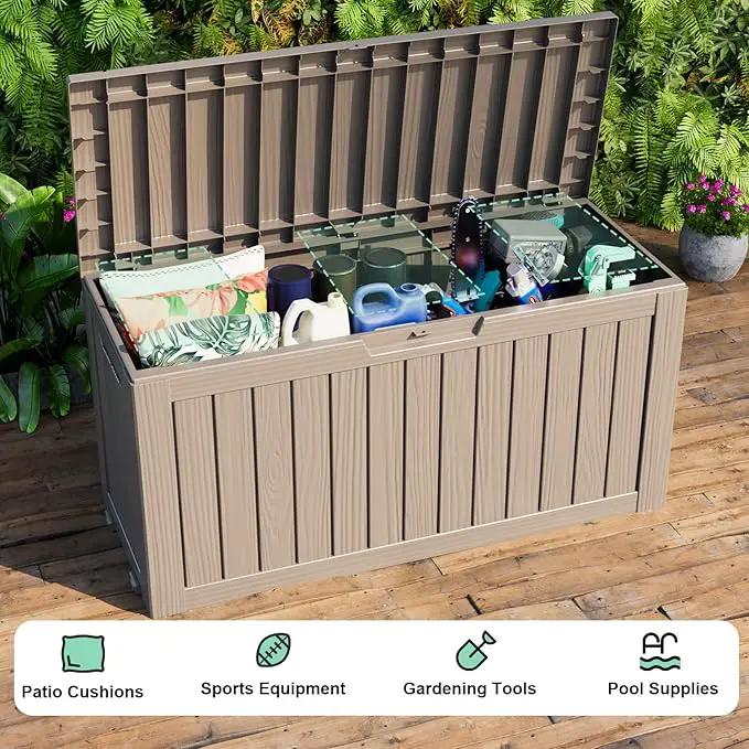 75 Gallon Resin Deck Box, Lockable Outdoor Storage Box for Patio Cushions Storage Furniture,Garden Tools, Pool Supplies, Weatherproof and UV Resistant (Grey) by GreenHaven Gardens