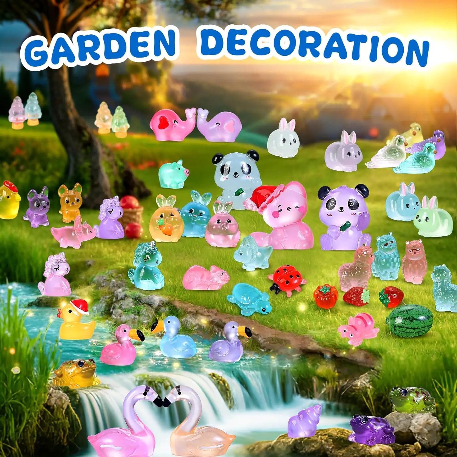 130pcs Luminous Mini Resin Animals Figures to Hide Miniature Figurines Glow in The Dark for Miniature Fairy Garden Accessories Micro Landscape Aquarium Ornaments Kit Dollhouse Decor Crafts by GreenHaven Gardens