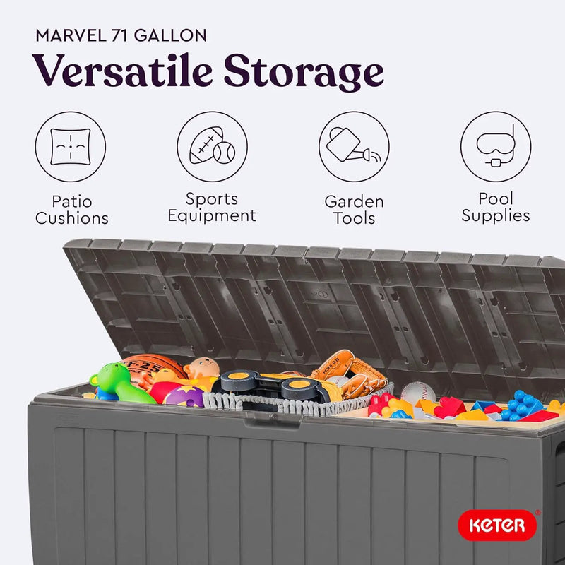 Keter Marvel Plus 71 Gallon Resin Deck Box-Organization and Storage for Patio Furniture Outdoor Cushions, Throw Pillows, Garden Tools and Pool Floats, Light Grey by GreenHaven Gardens