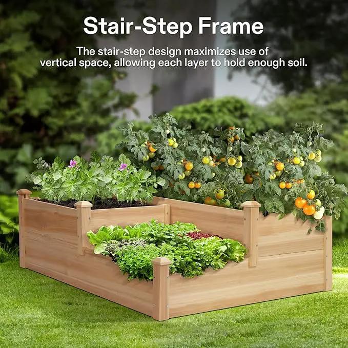 VIVOSUN 3-Tier 3-Grid Wooden Raised Garden Bed, 42.5 x 34.5 x 15 Inches, Outdoor Elevated Wood Planter Box with Screwdriver for Gardens, Patios, Backyards, Balcony and Outdoors by GreenHaven Gardens