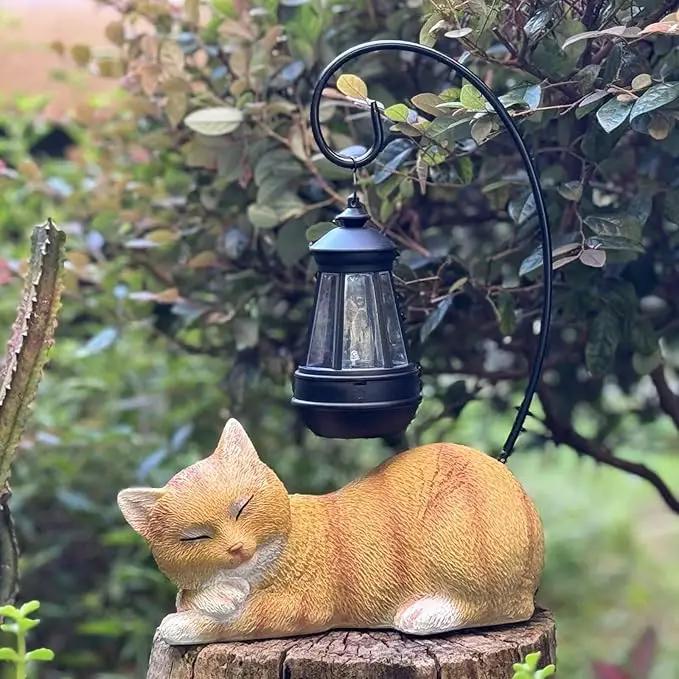 Cat Solar Garden Decor Outdoor Statues, Cat Figurine Decoration with Solar Lights Lantern, Garden Outdooe Cat Statue Decor Art for Patio, Lawn, Yard, Unique Housewarming Gift for Cat Lover and Mom by GreenHaven Gardens