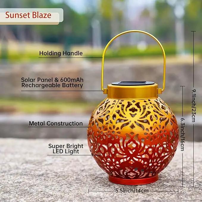2 Pack Outdoor Solar Hanging Lantern Lights Metal LED Decorative Lamp for Garden Patio Courtyard Lawn and Table with Hollowed-Out Design (Sunset Blaze) by GreenHaven Gardens
