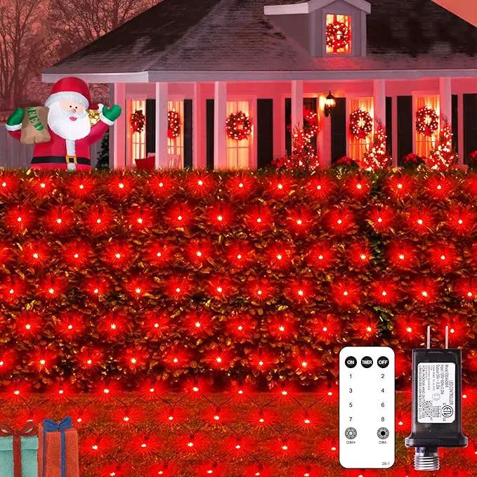 JMEXSUSS 360 LED Red Net Lights Outdoor, Connectable 12ft x 5ft Red Net Lights Plug in with Remote, 8 Modes Waterproof Red Christmas Lights for Bushes Christmas Halloween Decorations by GreenHaven Gardens