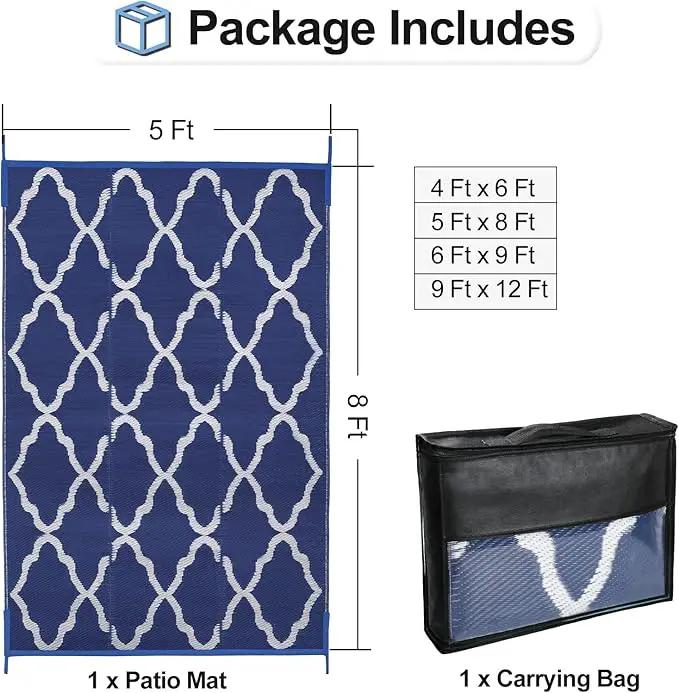 OutdoorLines Outdoor Plastic Area Rugs for Patio 5x8 ft - Reversible Outside Carpet, Stain & UV Resistant RV Mats, Straw Rug for Camping, Deck Garden, Porch and Balcony, Moroccan Navy & Light Grey by GreenHaven Gardens