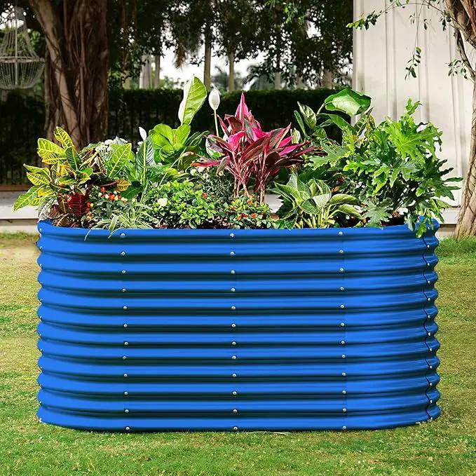 Land Guard 6x3x3ft Oval Galvanized Raised Garden Beds, Large-Capacity Metal Planter Box Outdoor, Durable Deep Raised Garden Bed 3ft Tall, Raised Beds for Gardening Vegetables, Royal Blue