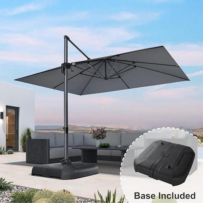 PURPLE LEAF 10' X 13' Patio Umbrella with Base Outdoor Cantilever Rectangle Offset Umbrella with 360-degree Rotation for Garden Deck Pool Patio Light Grey by GreenHaven Gardens