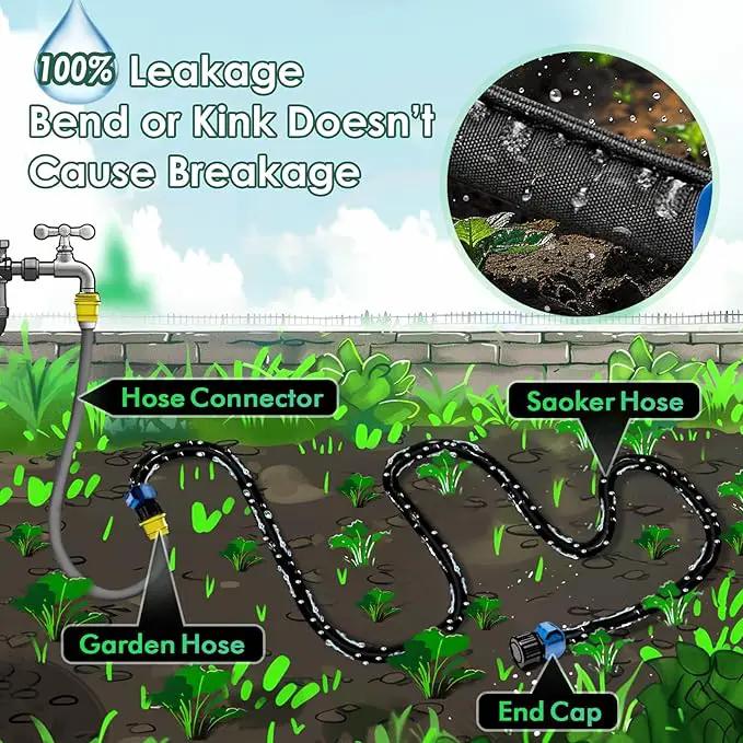 IPOW Heavy Duty Double Layer Design Saves 80% Water Leak Proof Soaker Hose, Drip Watering Hose for Garden, Lawn, Flower Bed, Vegetable Field (25 FT + 50 FT) by GreenHaven Gardens