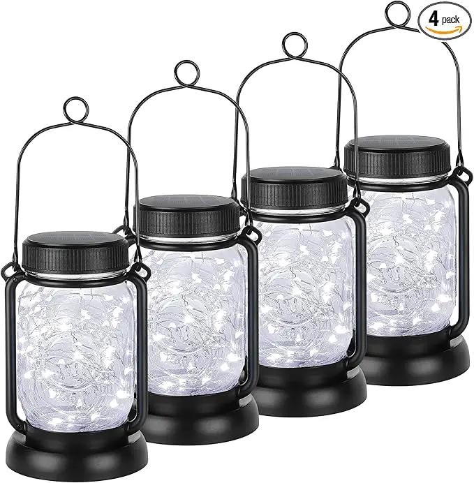 Mlambert Cool White 4 Pack Solar Hanging Mason Jar Lights with Stakes, Waterproof Decorative 30 LEDs Outdoor Solar Lantern Lamp Patio Garden Tree Yard by GreenHaven Gardens
