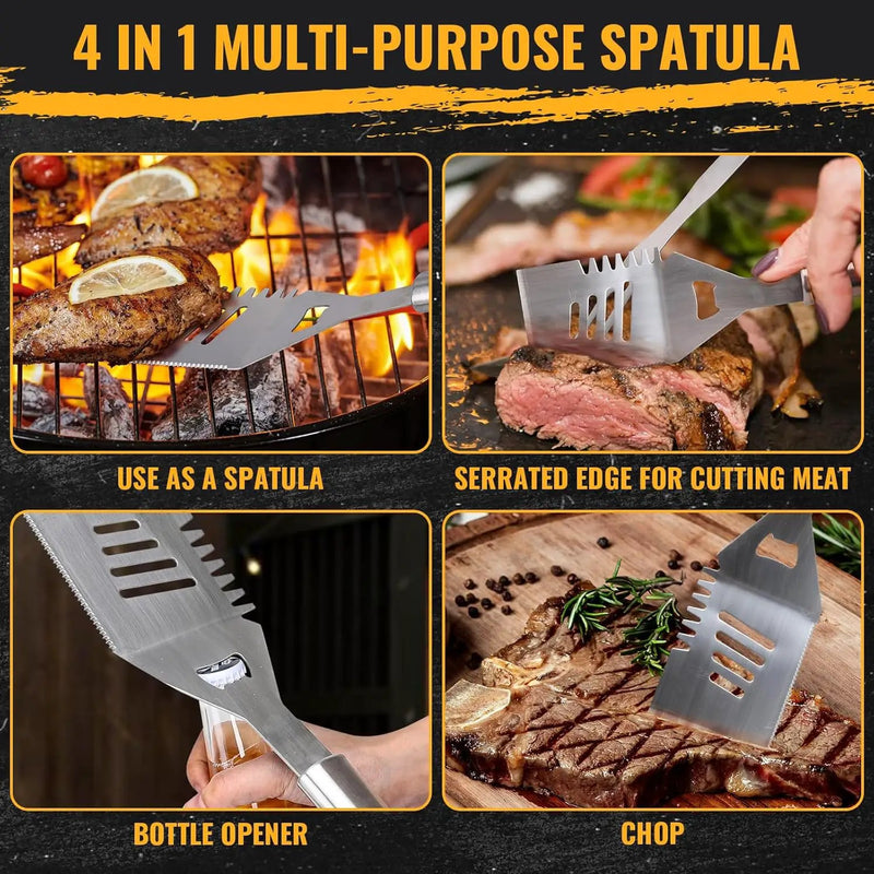 BBQ Tool Grilling Accessories, 16-Inch Stainless Steel BBQ Grill Tools Set for Men, Heavy Duty Grilling Accessories Kit for Camping, Kitchen, 3 PCS Extra Thick Barbecue Utensil by GreenHaven Gardens