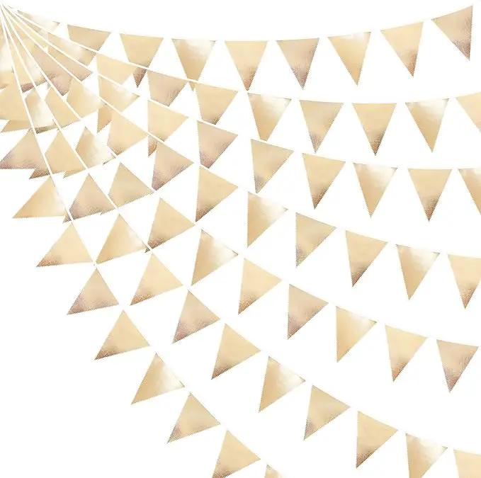 Champagne Gold Party Decoration Metallic Fabric Triangle Pennant Banner Flag Bunting Garland for Birthday Engagement Bridal Shower Wedding Anniversary Graduation Bachelorette Party Decoration Supplies by GreenHaven Gardens