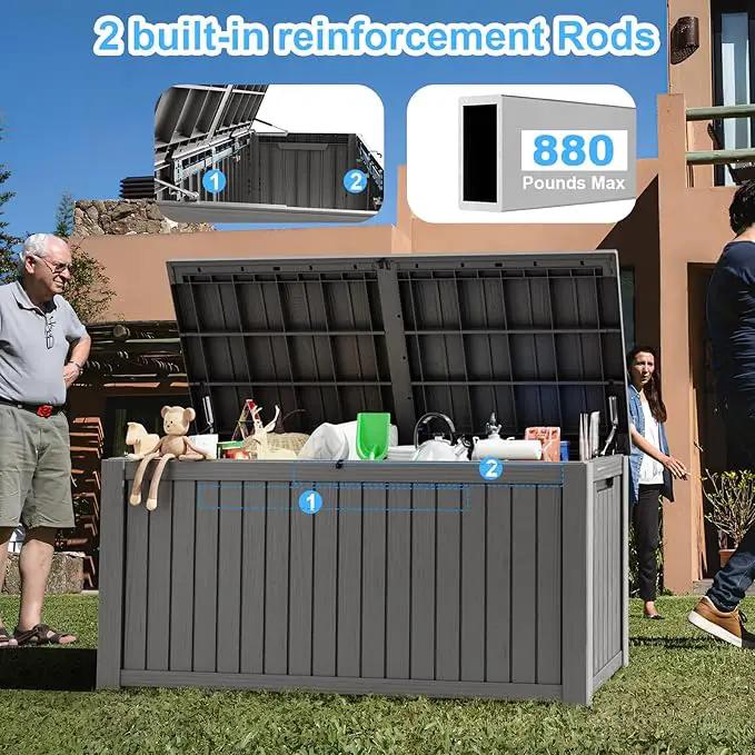 180 Gallon Deck Box,Resin Outdoor Storage Box with Lockable for Patio Furniture, Pool Accessories, Garden Tools Waterproof Outside Storage Box, Grey by GreenHaven Gardens