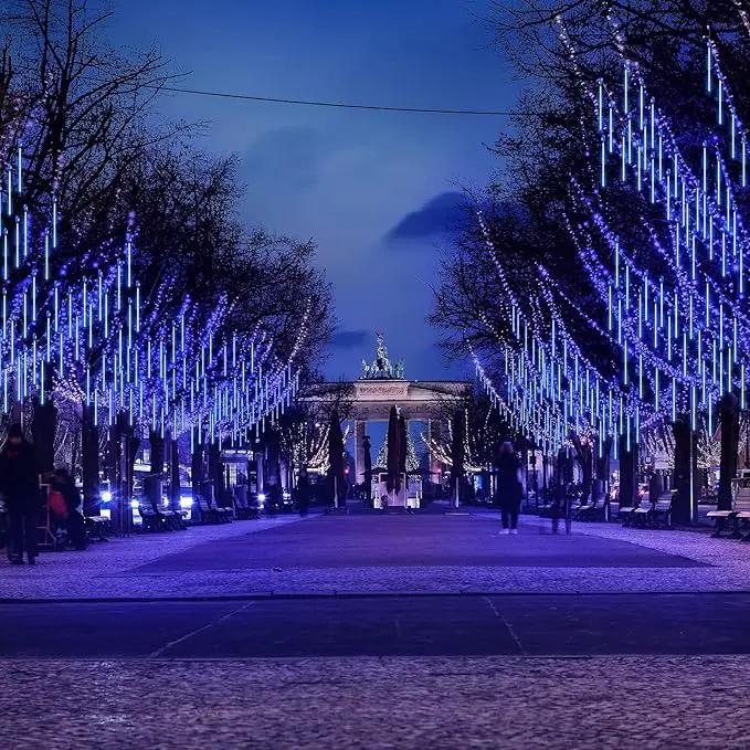 KNONEW Meteor Shower Lights 15 Inch 24 Tubes 672 LED Christmas String Plug-in Outdoor Waterproof Falling Rain for Wedding Party Garden Holiday Tree Decorations (Blue) by GreenHaven Gardens