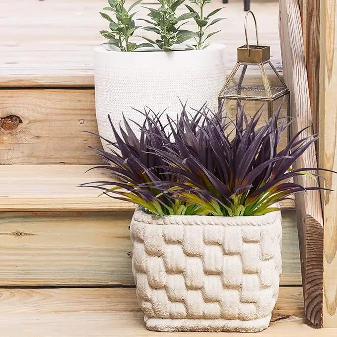 16Pcs Artificial Grass Fake Grass Plants 17.3in Outdoor Plants UV Resistant Faux Greenery Stems for Home Window Garden Patio Pathway Front Porch Halloween Décor Light Green & Purple by GreenHaven Gardens