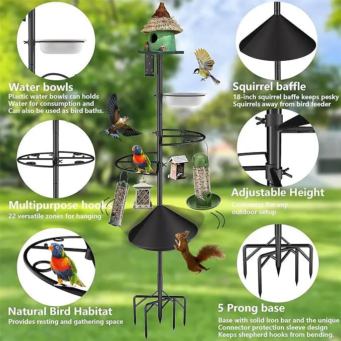 Bird Feeder Pole Stand,95 Inch House Pole for Outdoors Weather Station,Heavy Duty Metal Mount Kit Adjustable Multifunctional Bird Feeder Set by GreenHaven Gardens