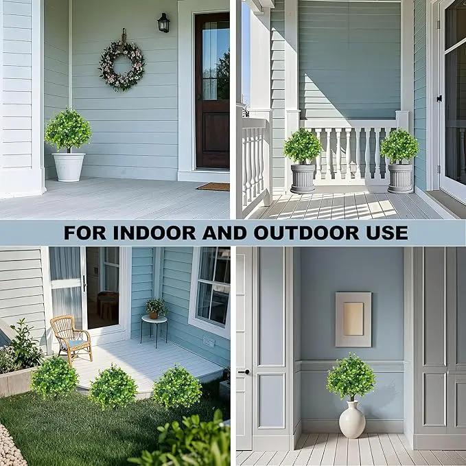 Artificial Boxwood Topiary Ball Trees 21.6" Tall UV Resistant Artificial Bushes, Set of 2 Faux Plants with Spike Easy to Push in The Ground for Indoor Outdoor Garden by GreenHaven Gardens