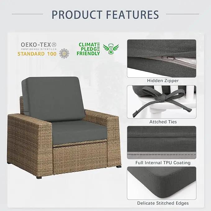 Favoyard Outdoor Deep Seat Cushion Set, 19 x 19 Inch Rainproof & 3-Year Fade Resistant Patio Furniture Cushions, Removable Seat Bottom & Back Cushion covers with Ties for Chair, Sofa, Couch, Dark Grey by GreenHaven Gardens
