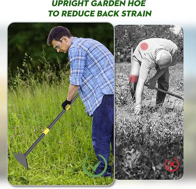 Dual Headed Hoe Garden Tool, Hoe Cultivator Gardening Tool, 17-59" Adjustable Long Handle Heavy Duty Scuffle Hoe with Rake Tiller Cultivator for Weeding, Digging, Loosening Soil, Sowing by GreenHaven Gardens