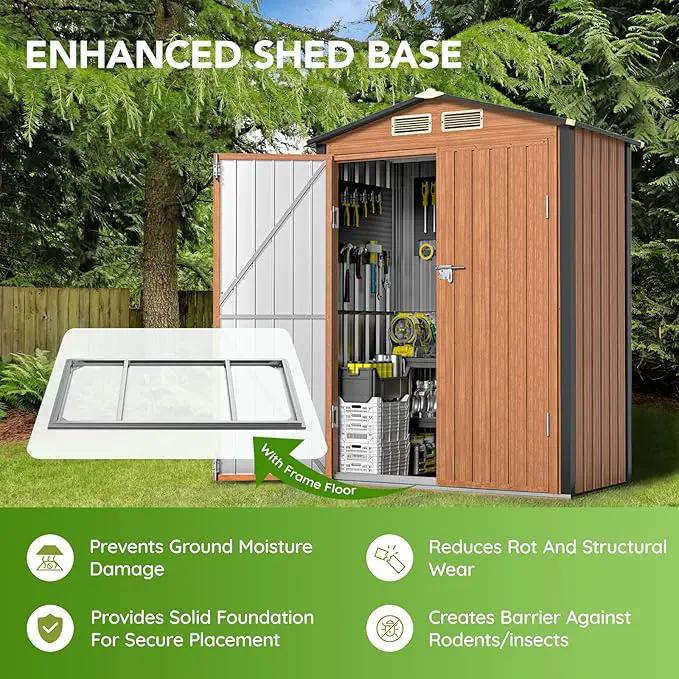 Outdoor Storage Shed, 5x3 Ft Metal Steel Tiny House with Frame Floor & Lockable Door, Vertical Outside Storage Building for Garden, Backyard, Lawn, Patio Utility, Tool Storage by GreenHaven Gardens
