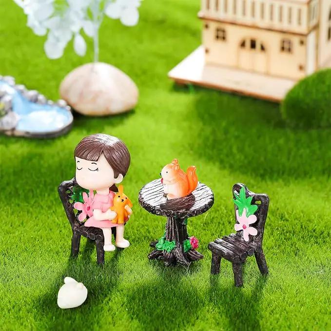 Skylety 12 Pieces Garden Furniture Ornaments Miniature Table and Chairs Set Village Micro Resin Bench Chair for Dollhouse Accessories Home Micro Landscape (Cute Style) by GreenHaven Gardens