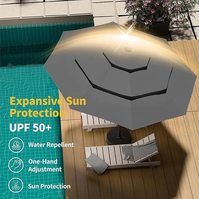 Kingdura 9ft 3-Tier Patio Umbrella, Outdoor Table Umbrella with Easy Crank & Tilt, 8 Reinforced Ribs, UV Protection for Deck, Pool, Market, Backyard (Grey) by GreenHaven Gardens