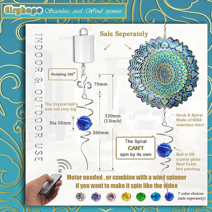 Gazing Ball Spiral Tail Wind Spinner with Sea Blue Crystal Orb, Wind Spinners Stabilizer with Hanging Swivel Hook, Sun Catcher Rainbow Maker Indoor & Outdoor Decoration Garden Gift 13" Height by GreenHaven Gardens