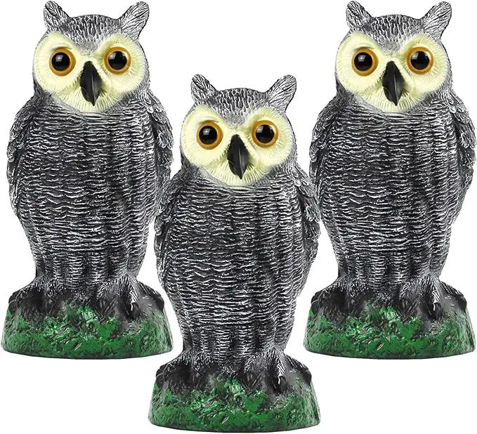 Galashield Owl Decoy | Plastic Owls to Scare Birds Away | Owl Statue for Garden & Outdoors - Pack of 3 by GreenHaven Gardens