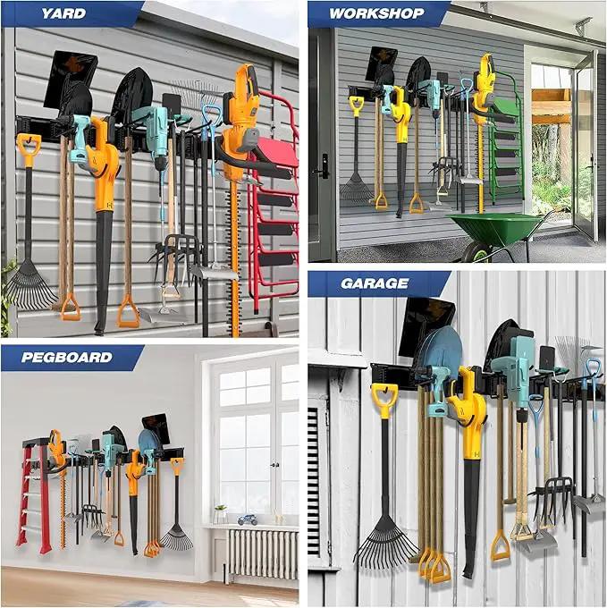 Garage Tool Storage Rack, Heavy Duty Garage Storage Organizer Rack System Wall Mounted Tool with 6 double hooks, 2 rails, Garden Yard Tools Hanger Rack for Ski Gears, Broom, Rake,Shovel by GreenHaven Gardens