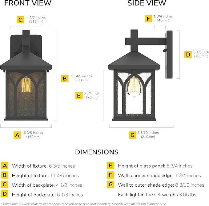 Inlight 11 4/5" High Black Finish and Seeded Glass Outdoor Wall Lantern (Set of 2), Bulb Not Included, IN-0603-1-BK by GreenHaven Gardens