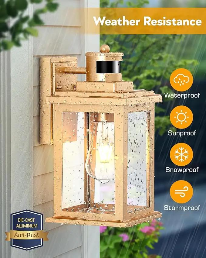 VIANIS Motion Sensor Outdoor Wall Lights Sconce, 2 Pack Dusk to Dawn Outdoor Light Fixture, Gold Waterproof Outdoor Motion Sensor Light for House, Doorway, Entryway, Garden,Hardwired, Non-Solar by GreenHaven Gardens