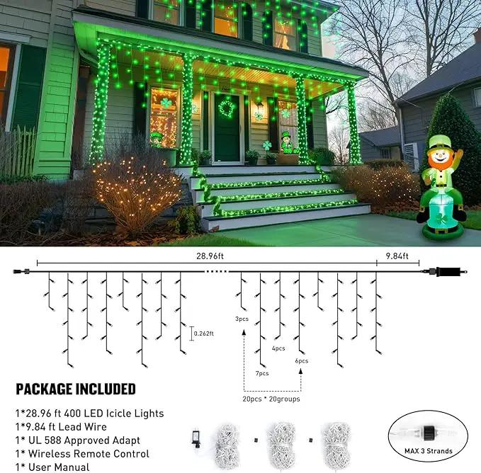 JMEXSUSS 400 LED 38.8F Green Icicle Lights for St Patricks Day Decorations, Green Christmas Lights Indoor Outdoor, Green String Icicle Lights for House Fireplace Party Yard Decoration by GreenHaven Gardens