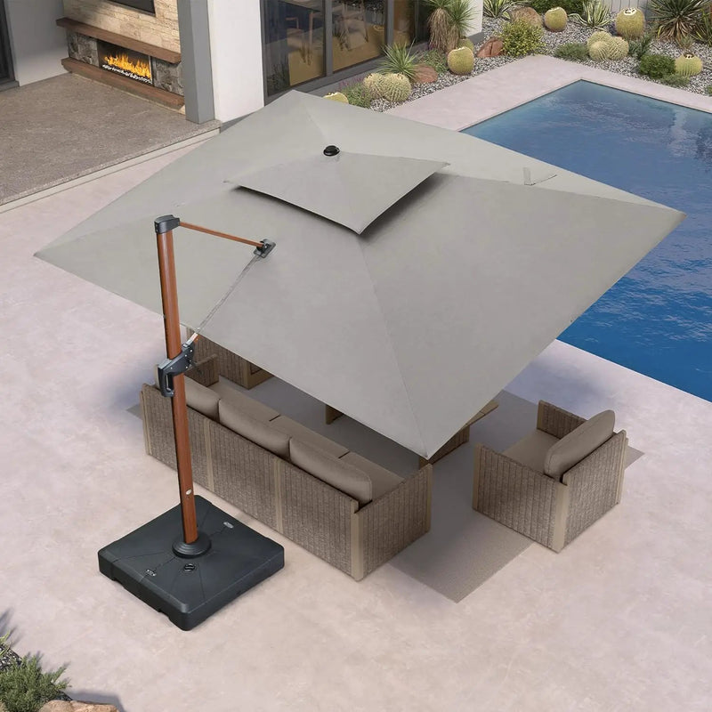 PURPLE LEAF 9' X 12' Patio Large Cantilever Umbrella Outdoor Square Wood Umbrellas Offset Umbrella Heavy Duty Sun Umbrellas for Garden Deck Pool, Heather Taupe by GreenHaven Gardens