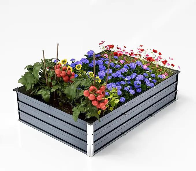 Galvanized Raised Garden Bed 6x4x1.3ft, Durable Elevated Flower Bed, Rust-Proof Metal Garden Bed for Vegetables, Fruits, Flowers & Herbs by GreenHaven Gardens