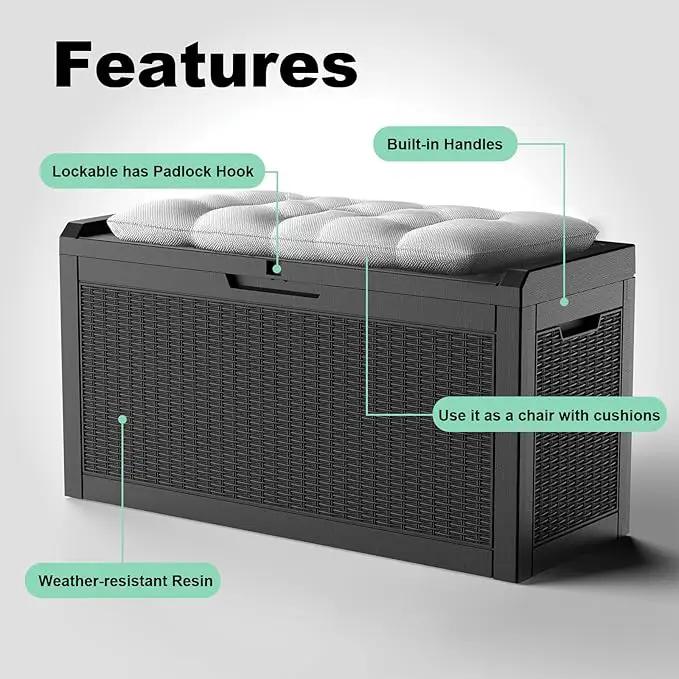 60 Gallon Resin Deck Box, Lockable Outdoor Storage Box for Patio Cushions Storage Furniture,Garden Tools, Pool Supplies, Weatherproof and UV Resistant（Black Rattan） by GreenHaven Gardens