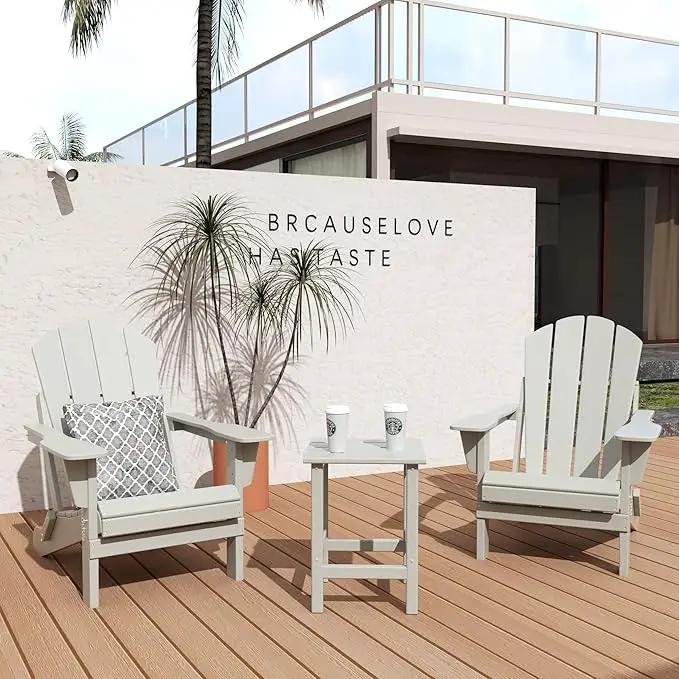 WO Home Furniture Adirondack Chairs Table Set of 3 PCS Outdoor Folding Chairs Side End Table Weather/UV Resistant for Lawn, Garden, Bon Fire, Balcony (Sand) by GreenHaven Gardens