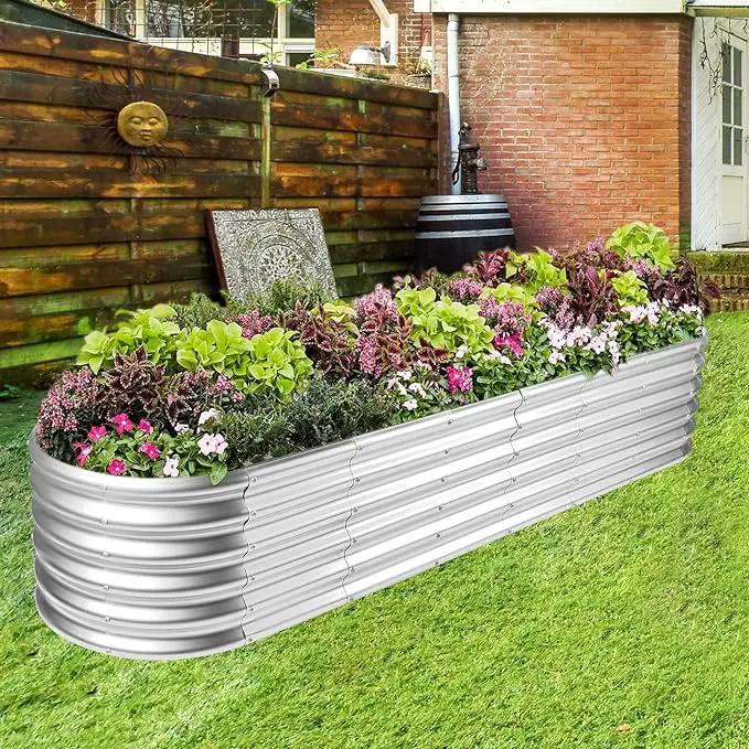 Land Guard 8×2×1.5ft Galvanized Raised Garden Bed Kit, Raised Garden Boxes Outdoor, Oval Metal Raised Garden Beds for Vegetables, Silver by GreenHaven Gardens