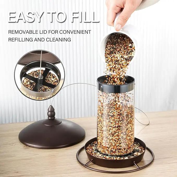 Metal Bird Feeder for Outside Hanging,Wild Bird Feeders for Cardinal, Large Roof and Tray - 6 Port by GreenHaven Gardens