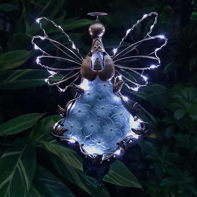 Angel Solar Lights Garden Stake Outdoor-38Inch Metal&Glass Solar Angel Stake Grave Decorations for Cemetery-Perfect as Angel Remembrance Gifts & Sympathy Gifts Decorations（Bronze） by GreenHaven Gardens