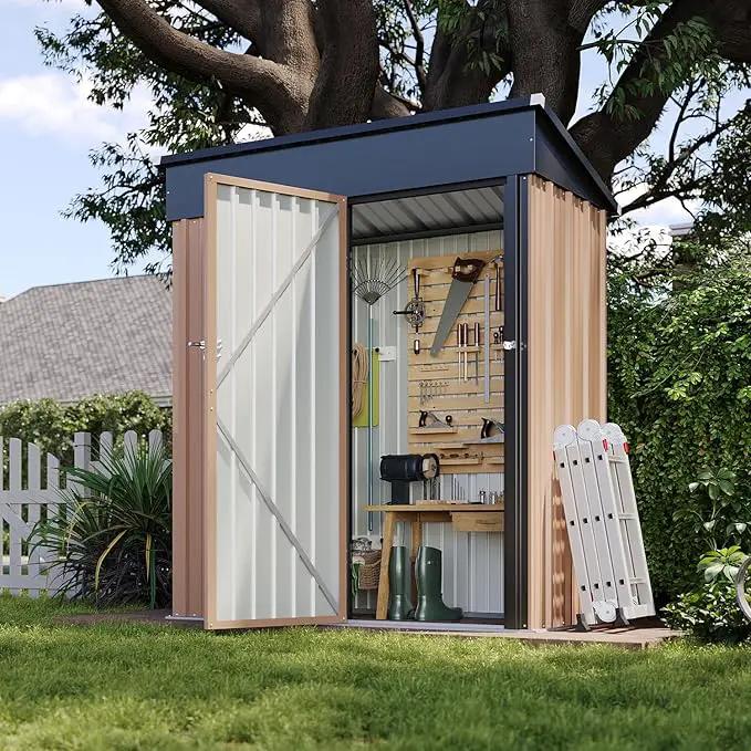 Aoxun 5x3 FT Shed Outdoor Waterproof Storage Shed Metal Garden Shed with Lockable Doors & Slooping Roof for Backyard, Patio, Poolside (Brown) by GreenHaven Gardens
